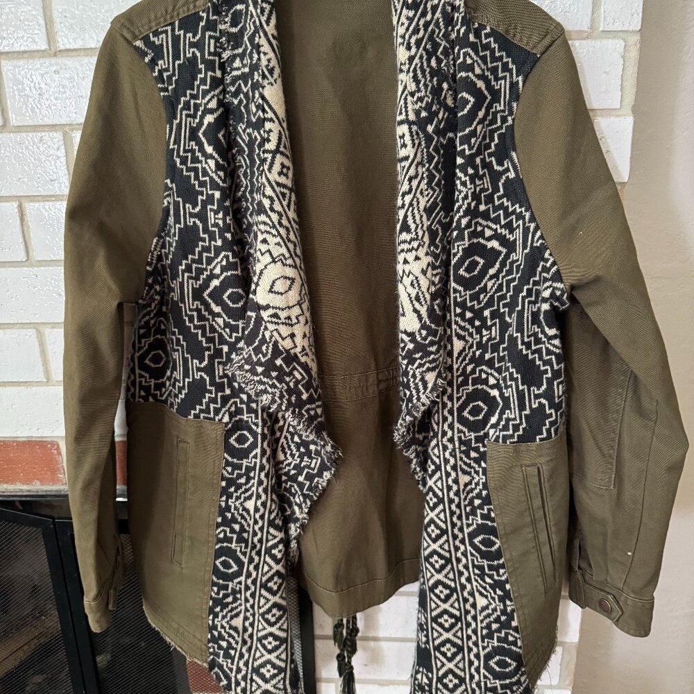 Natural Reflections Cardigan Cotton Jacket - Army Green - S